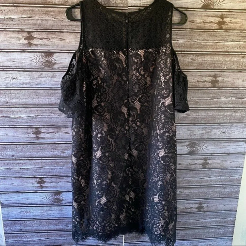 LOFT Cold-Shouldered Black Lace Lined‎ Dress Size 8